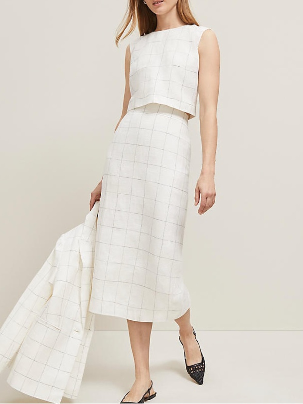 Ann Taylor  Midi Skirt & Tank in Windowpane Linen Blend.  Top 6/Skirt 4